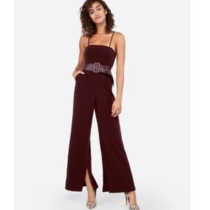 Burgundy Negin Mirsalehi Belted Wide Leg Express Jumpsuit